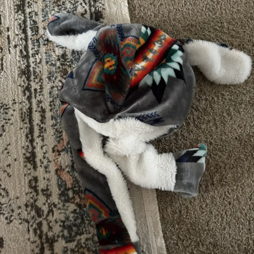 Wolf Hat Cap Strap Back Gray White Plush Faux Fur Animal Ears Winter Mens Womens